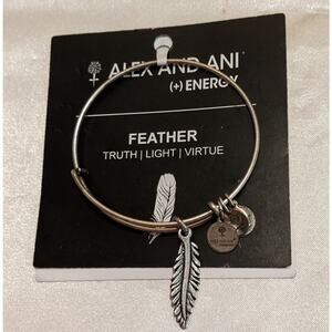 Alex and Ani SMALL FEATHER Charm Bangle Bracelet NWT Rafaelian Silver Adjustable